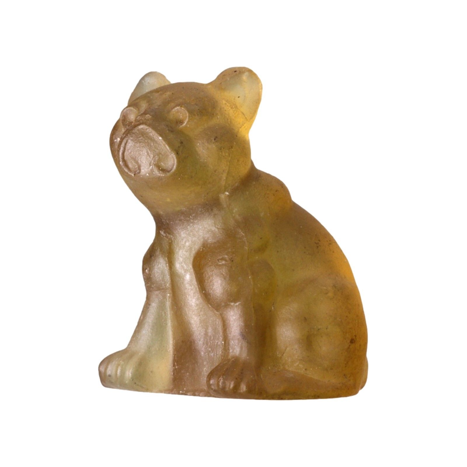 Antique Czech Glass Crackerjack Cracker Jack Charm French Bulldog Yellow 4.8cm photo for sale