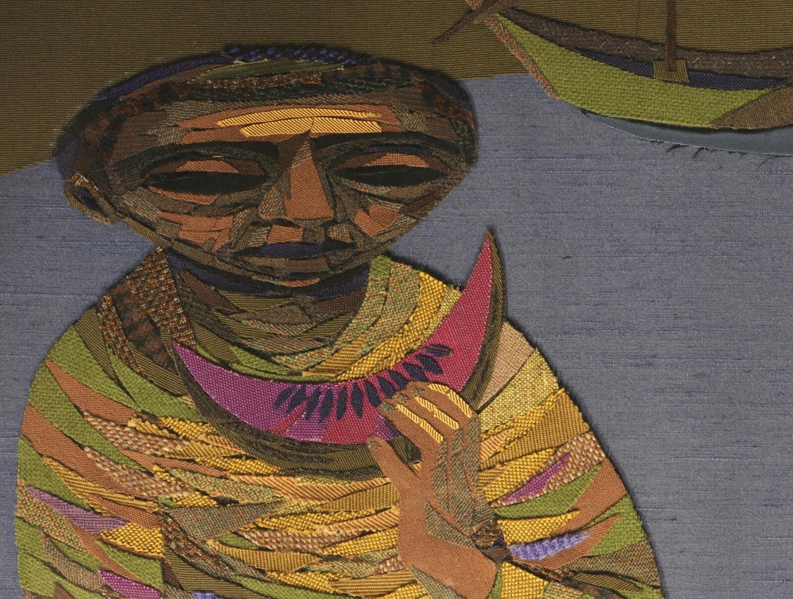 Retro W Benmore Original  Art Textile Collage Picture Melon Eater 1960's/70's