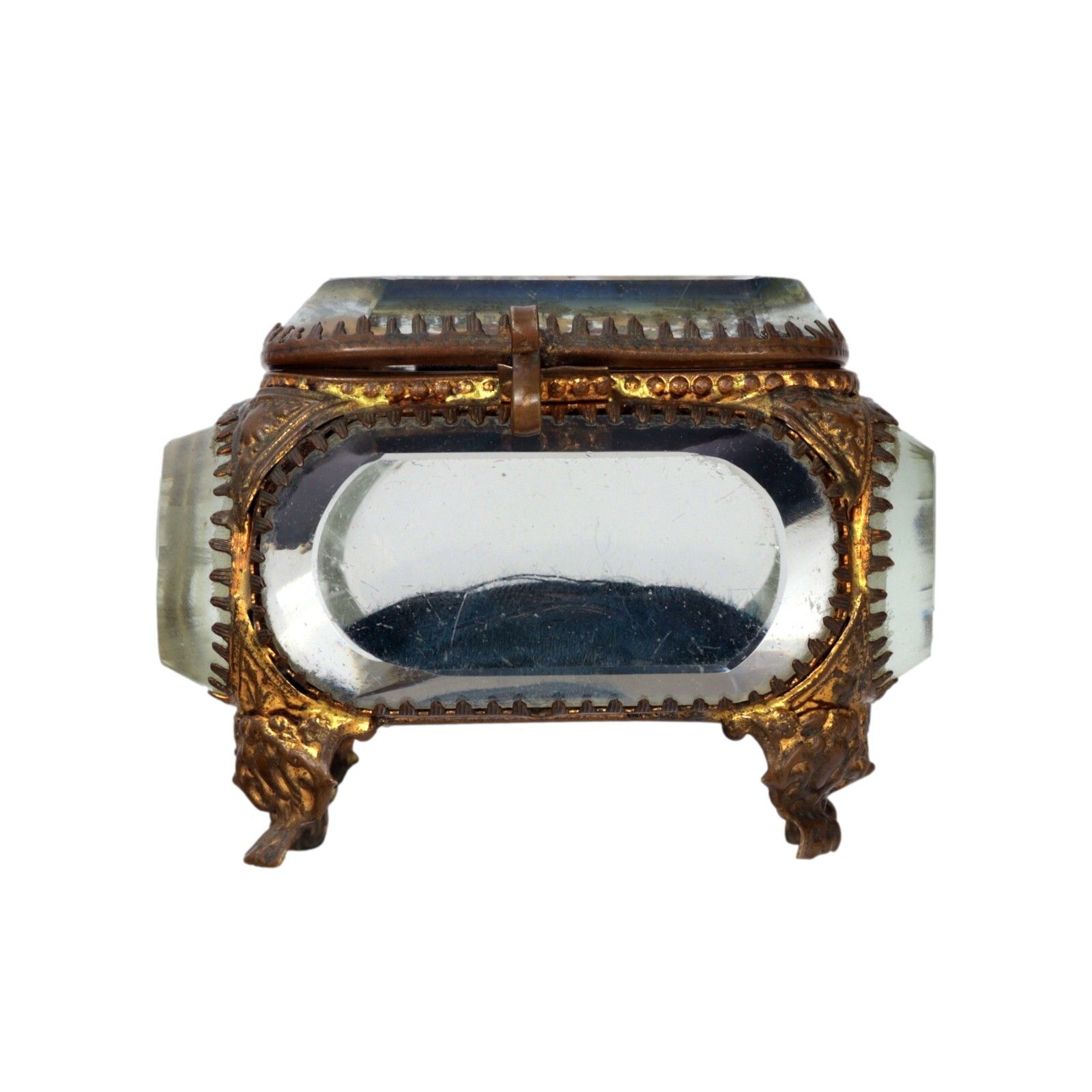 Antique French Ormolu Gilt Jewellery Box Casket Bevelled Glass Souvenir Street photo vintage