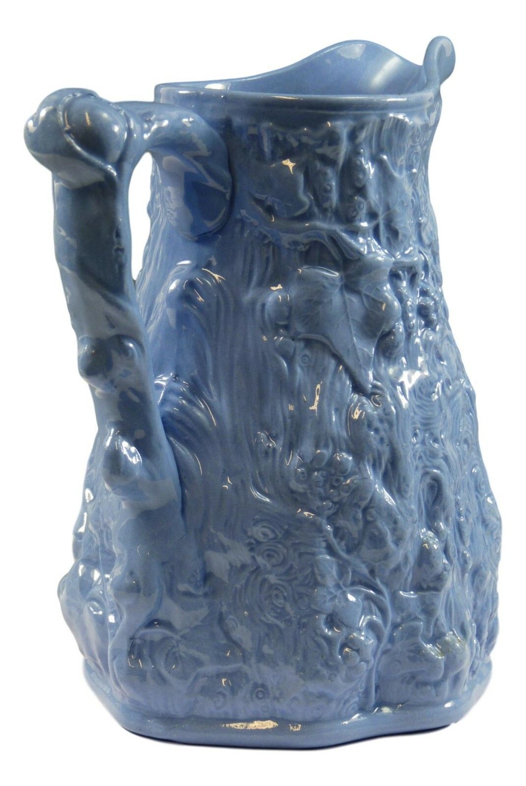 Antique Cork & Edge Relief Moulded Jug Babes In The Wood C1855 Blue 7 1/4" photo for sale