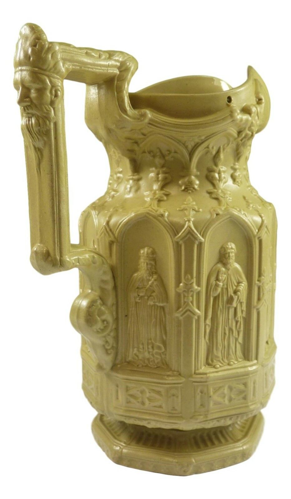 Antique Charles Meigh Apostle Relief Moulded Jug 7 3/4" Buff 1842 Gothic photo for sale
