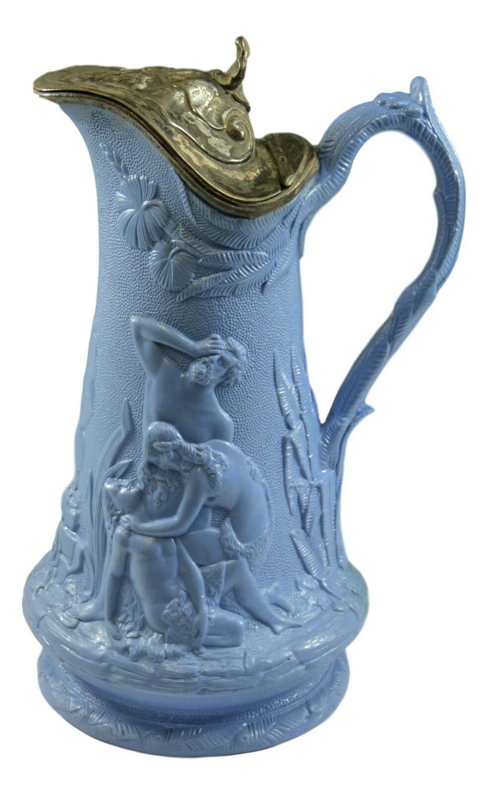 Antique Edward Walley Death Of Abel Relief Moulded Jug 9 1/4" Metal Lid C1845