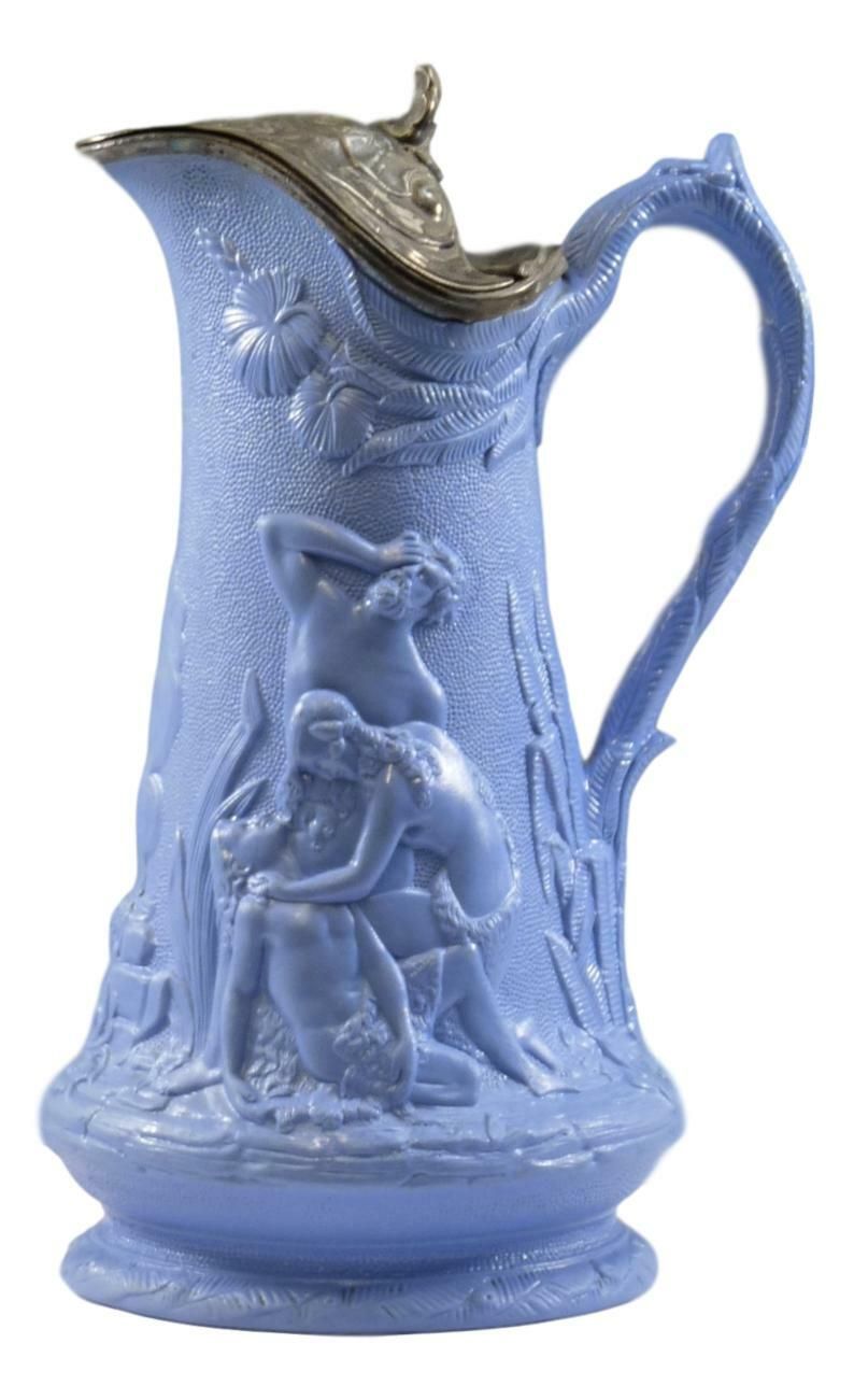 Antique Edward Walley Death Of Abel Relief Moulded Jug 9 1/4" Metal Lid C1845 photo Home Decor