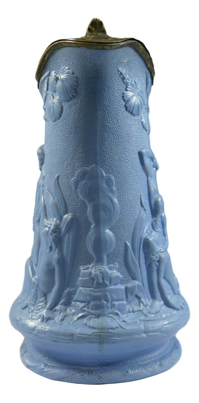 Antique Edward Walley Death Of Abel Relief Moulded Jug 9 1/4" Metal Lid C1845 photo buy