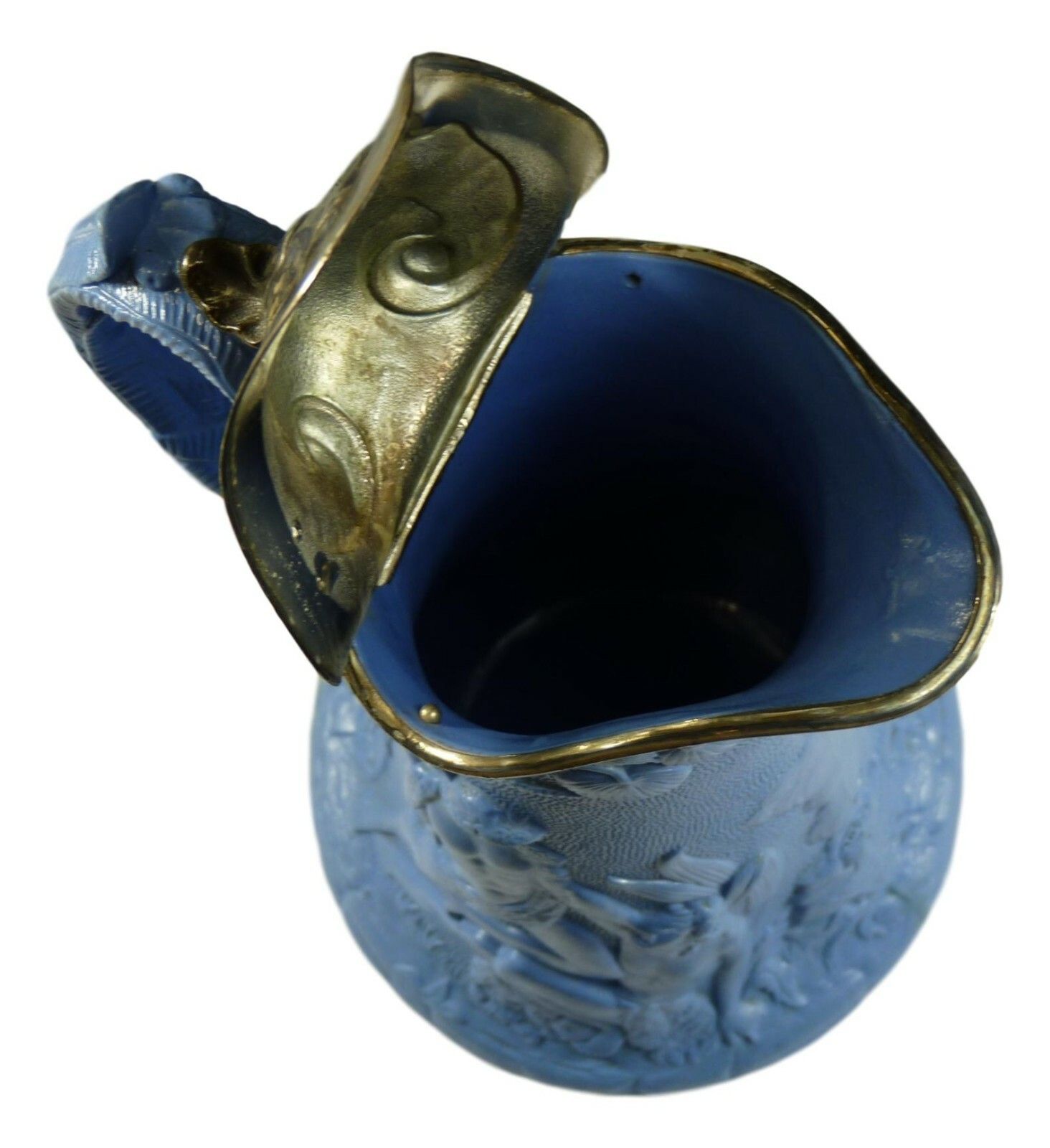 photo furniture Antique Edward Walley Death Of Abel Relief Moulded Jug 9 1/4" Metal Lid C1845