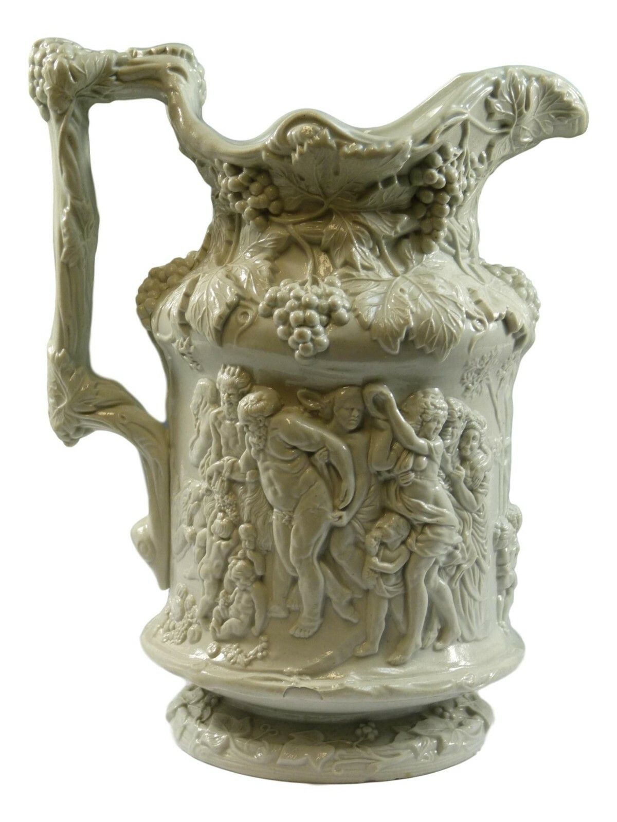 Antique Charles Meigh Bacchanalian Dance Relief Moulded Jug 9 1/4" White 1844 photo for sale