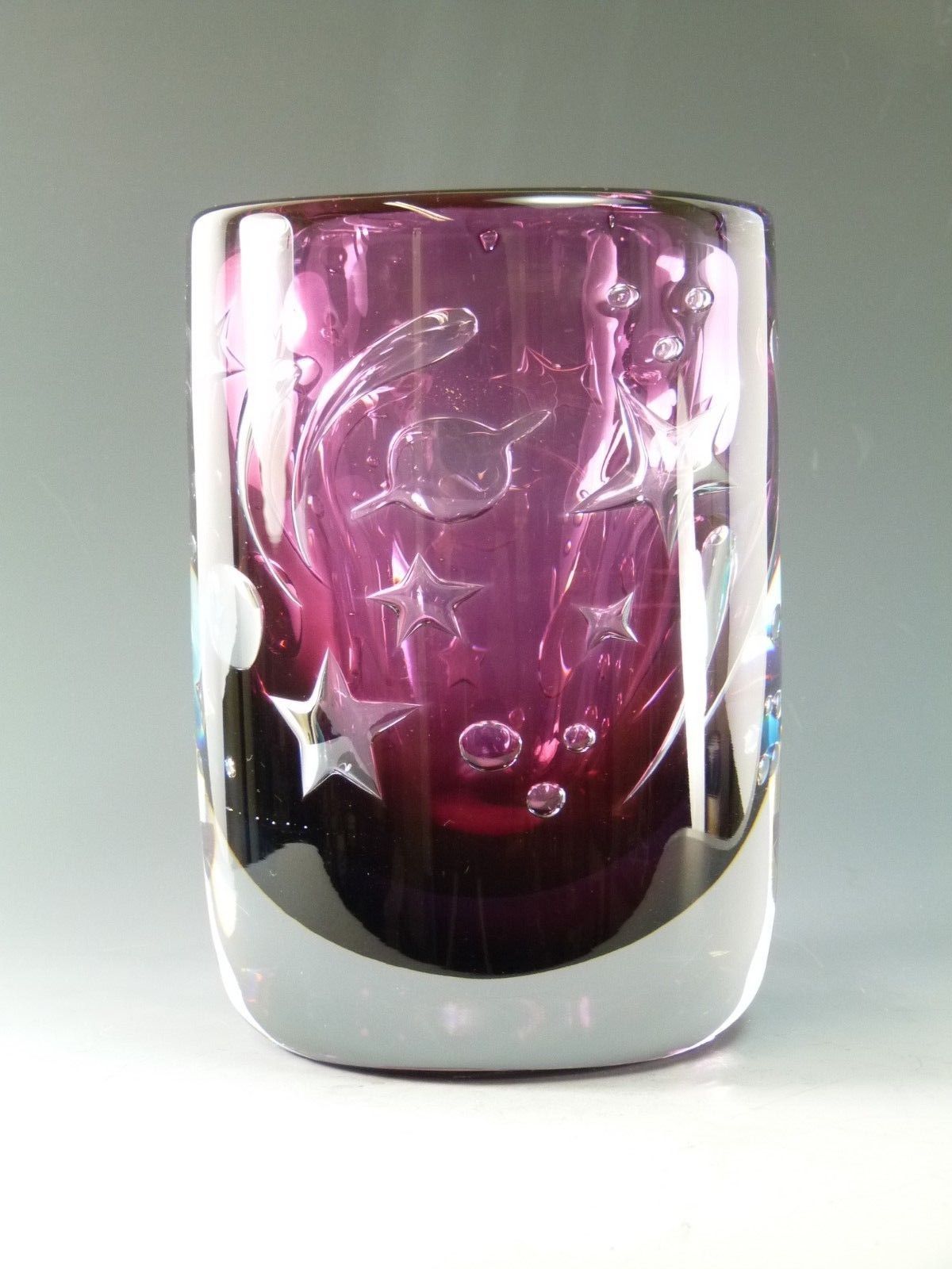 Orrefors Glass Olle Alberius Ariel Vase Moon And Stars 7" photo Home Decor