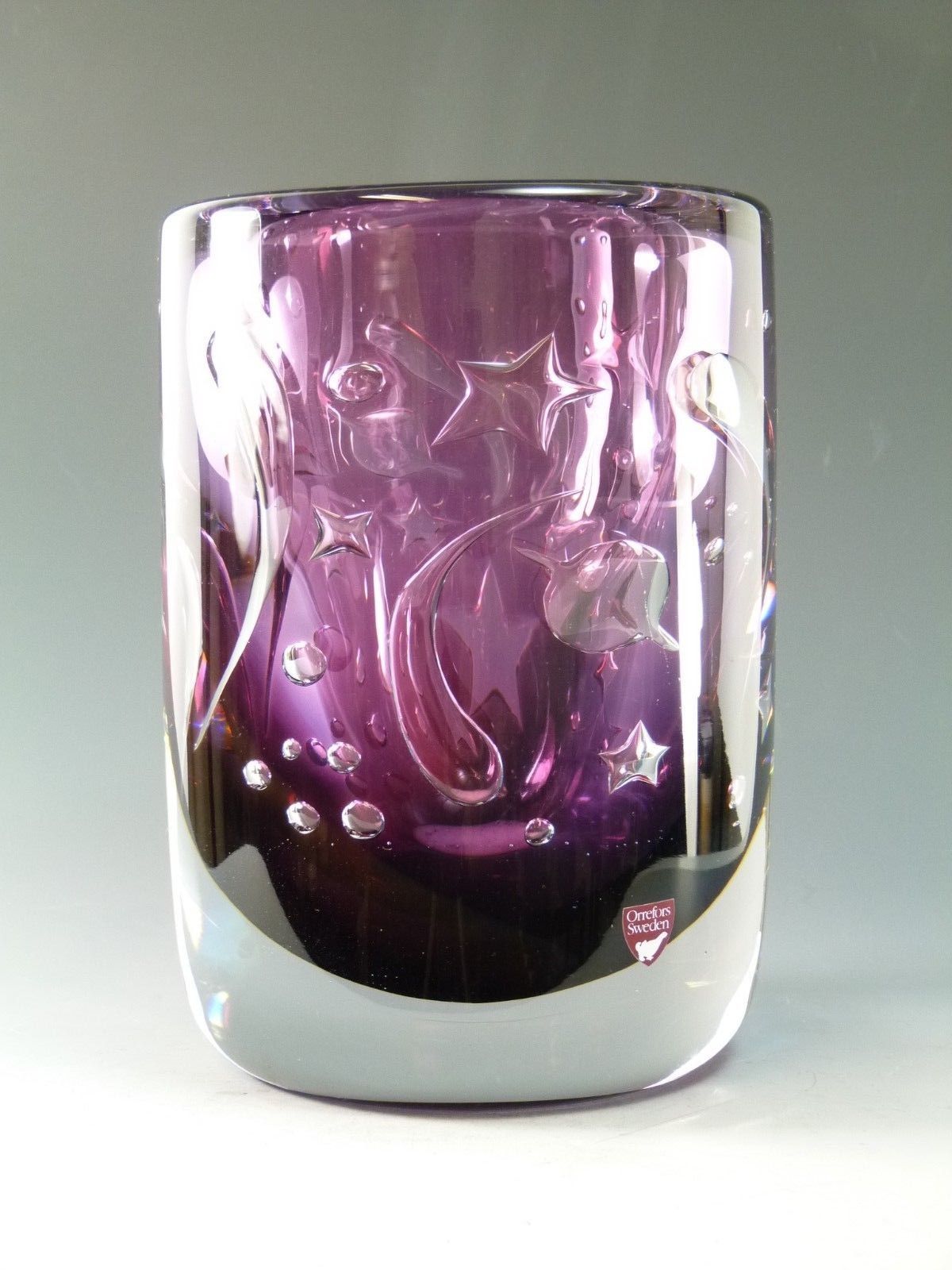 Orrefors Glass Olle Alberius Ariel Vase Moon And Stars 7" photo 1250.0