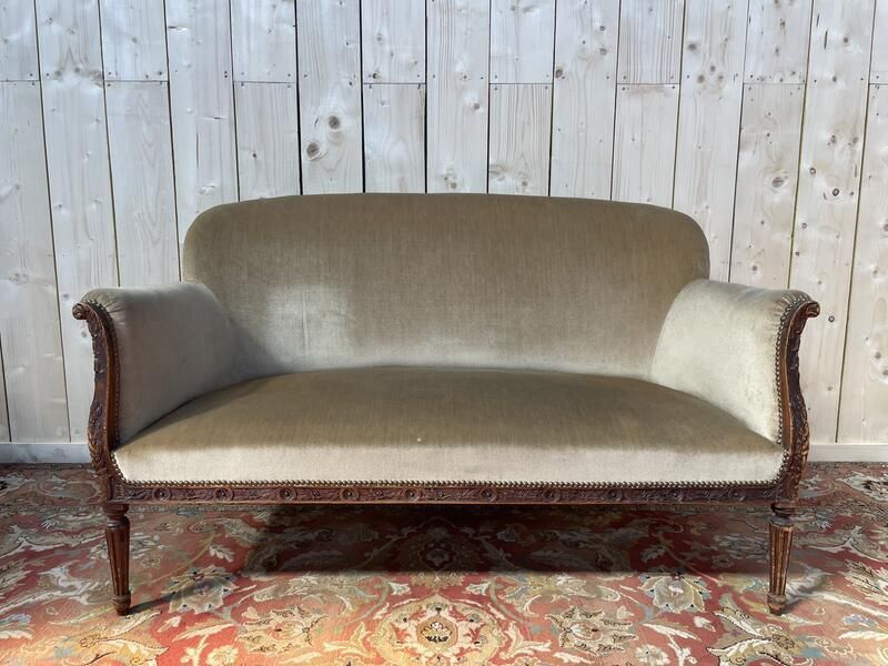 Canapé   Banquette De Style Louis XVI En Velours Marron Glacé