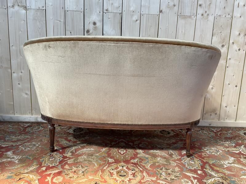 Canapé   Banquette De Style Louis XVI En Velours Marron Glacé photo vinterior