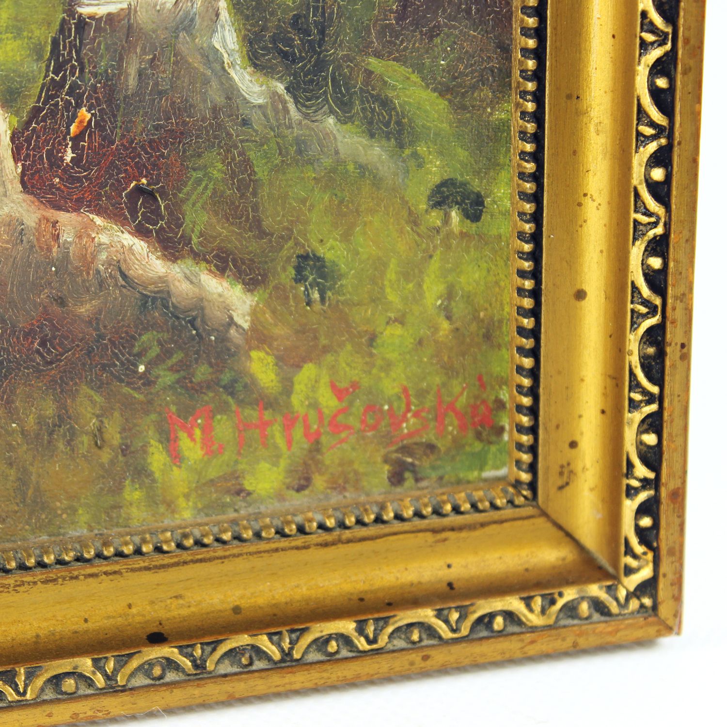 Set Of 2 Paintings, Paint On Paper, By M. Hrušovská, Czechoslovakia 1950s photo furniture