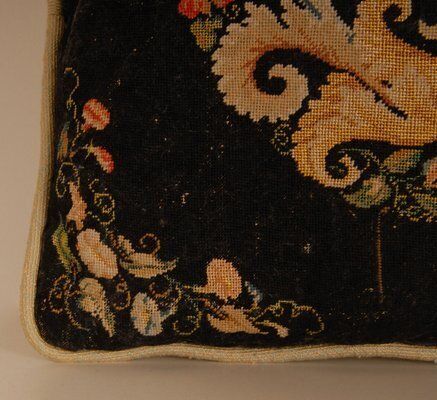 19th Century French Needlepoint Cushion Throw Cushion Floral Design Textile Art photo furniture