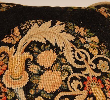 19th Century French Needlepoint Cushion Throw Cushion Floral Design Textile Art photo Textiles