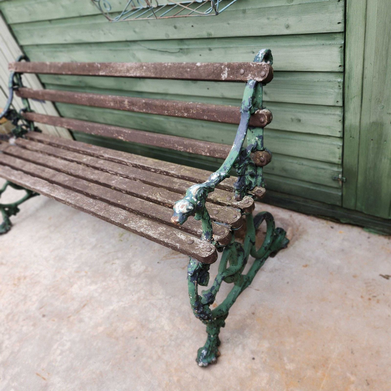 19thc Antique Original Coalbrookdale Dog And Serpent Cast Iron Garden Bench photo for sale