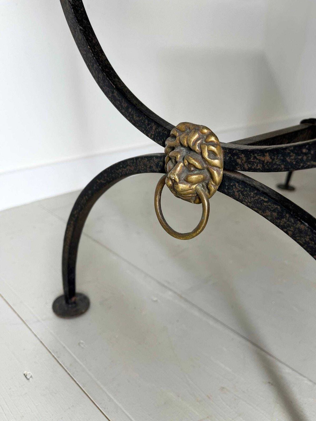 Mid Century Marble Coffee Table With Neoclassical Design And X Frame Curule Iron Base And Legs, French 1960s photo 1250.0