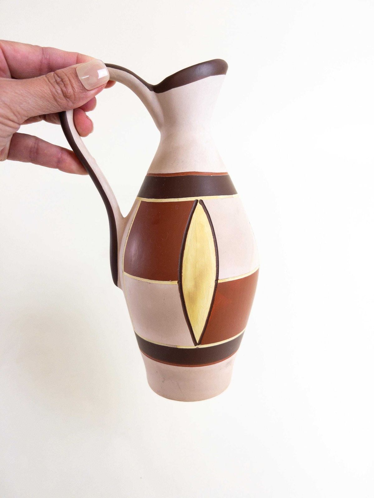 Sawa Keramik Vase With Handle   1950s Mid Century West German Pottery   Sgraffito Terracotta Pottery photo furniture