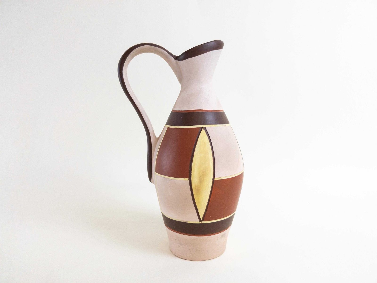Sawa Keramik Vase With Handle   1950s Mid Century West German Pottery   Sgraffito Terracotta Pottery photo 59.0
