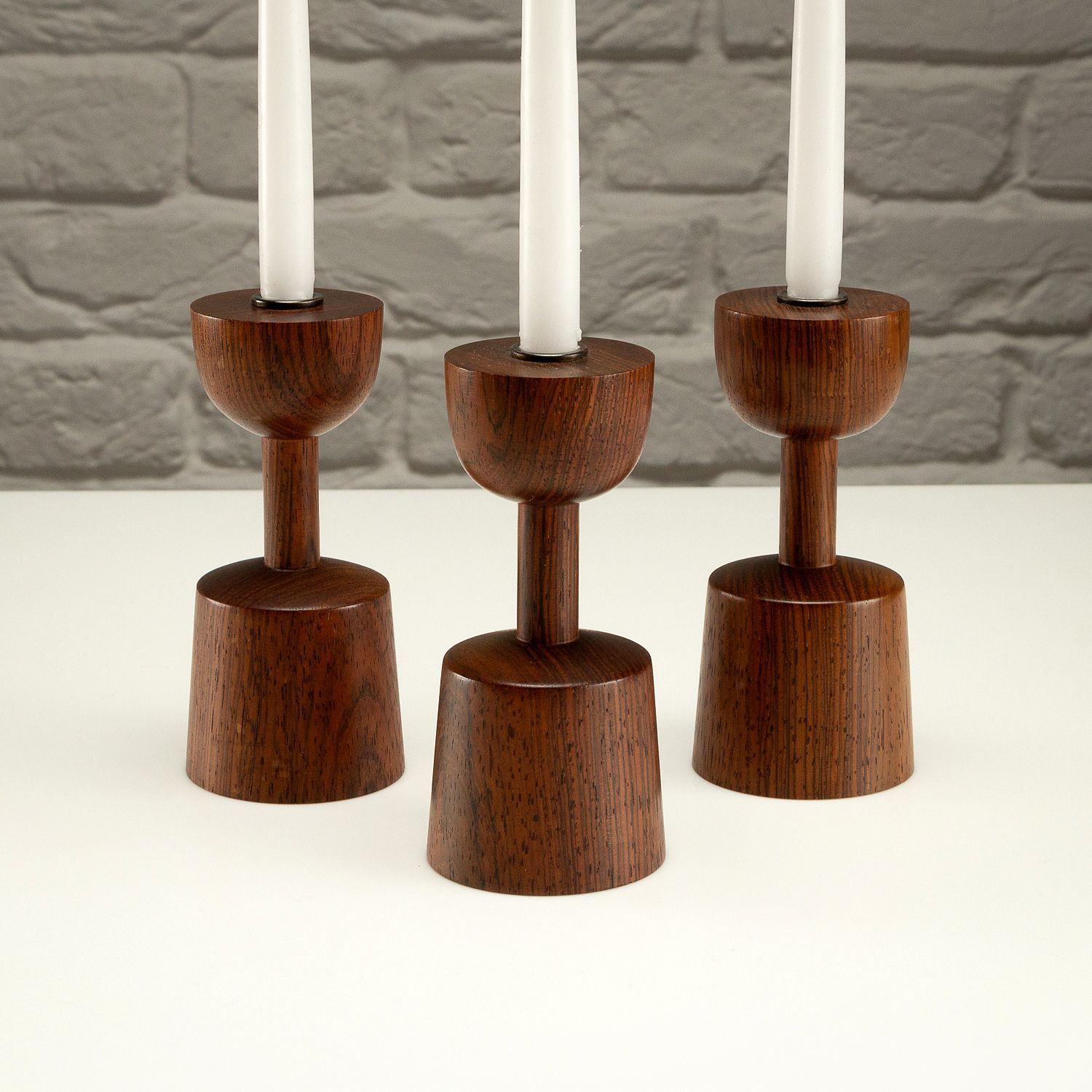Set Of 3 Rosewood Candlesticks By Laurids Lønborg, Denmark, 1960s