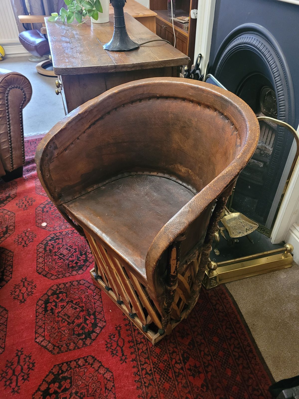 Mexican Equipale Folk Art Mid Century Chair  1970s   Leather And Cedar Wood
