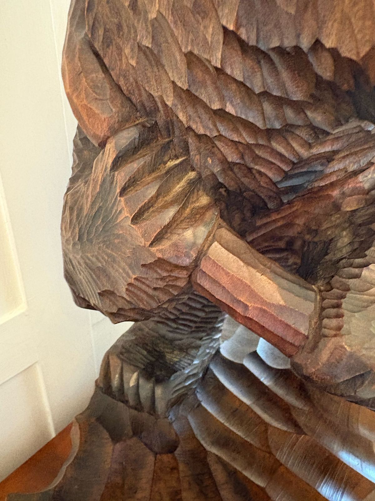 photo furniture Large Antique Quality Carved Linden Wood Japanese Bear Carrying A Fish