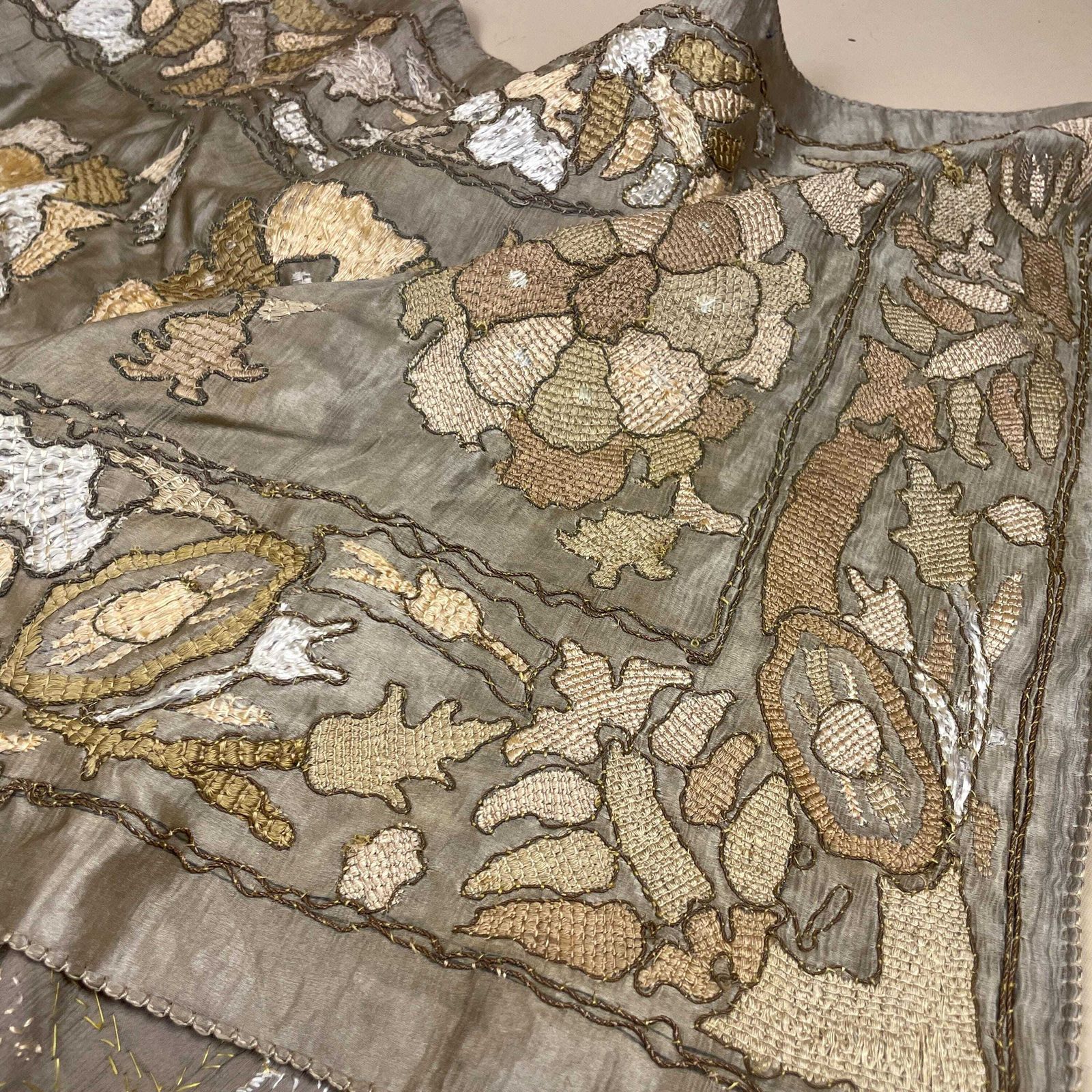 Antique Hand Embroidered Table Runner Furniture Cover Silk Vintage 50x164cm Wall Hanging Mat Rectangle Fabric Upholstery Handmade Textile photo Textiles