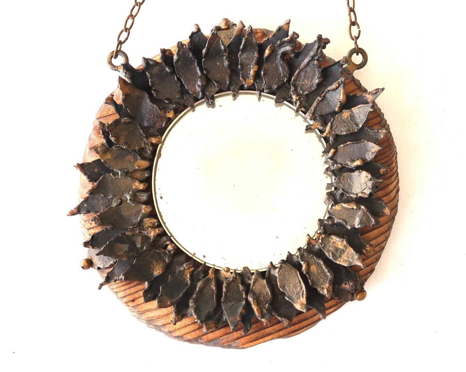 French Circle Sunburst Black Metal Mirror, 1960s / Wall Sun, Mid Century, Line Vautrin Style photo furniture