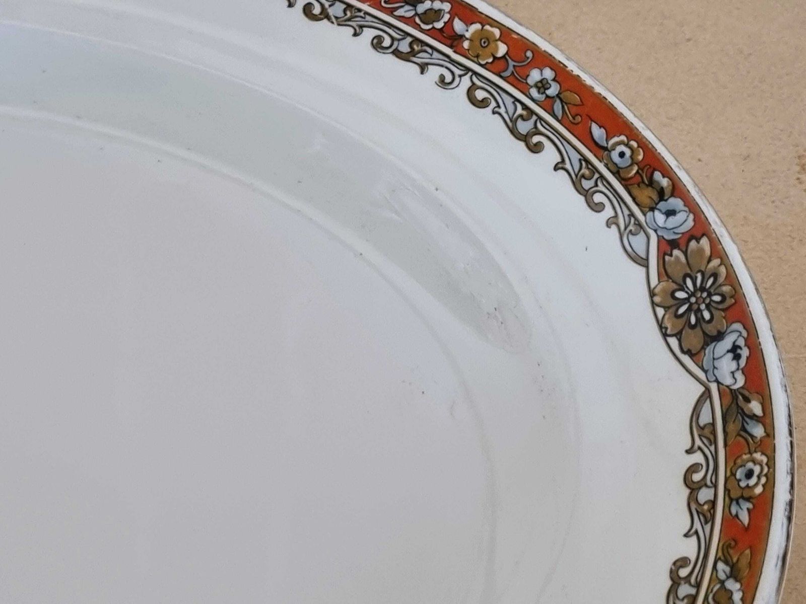 Large Heavy Vintage Losol Ware Platter | Art Deco Border Oval Dish | 1930s Rust Gold Rim | Keeling Co China Serving Tray photo vinterior