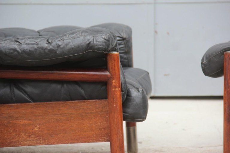Sormani Carlo De Carli Pair Of Armchairs Black Leather Italian Design, 1960s photo Furniture