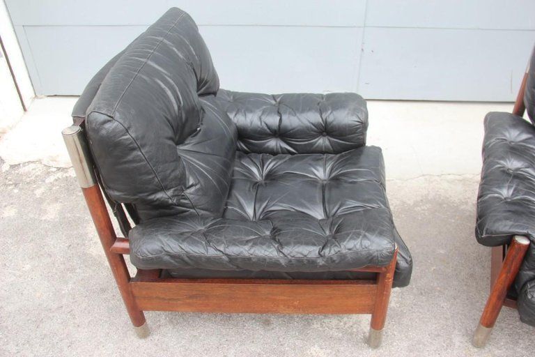 Sormani Carlo De Carli Pair Of Armchairs Black Leather Italian Design, 1960s photo vintage
