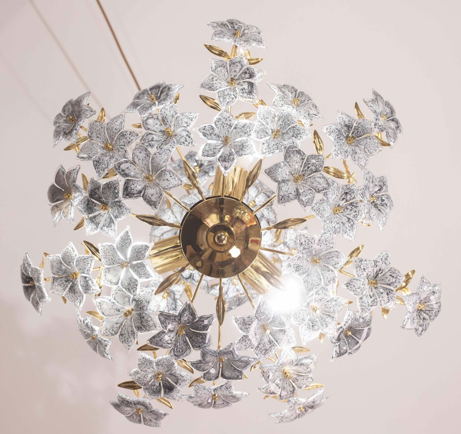 Fantastic Rare Murano Chandelier Full Of Black Flowers, 1970s photo for sale