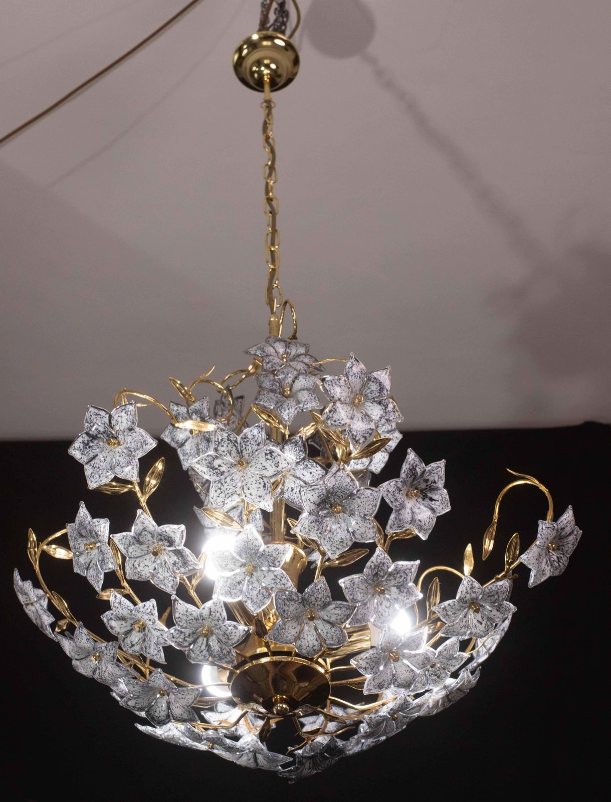 Fantastic Rare Murano Chandelier Full Of Black Flowers, 1970s photo buy