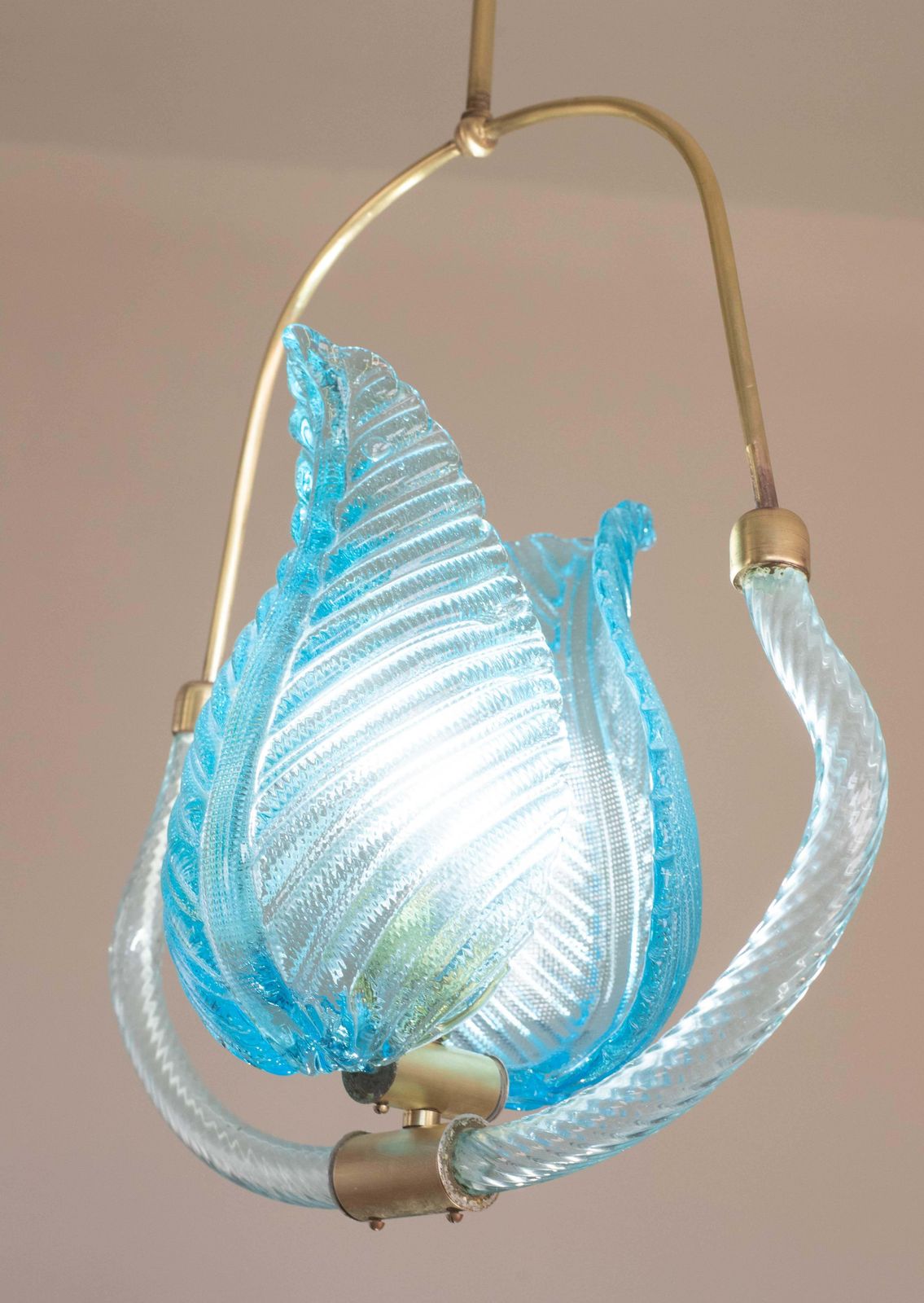 Lovely Blue Art Decò Barovier E Toso Pendant Light, 1930s photo buy
