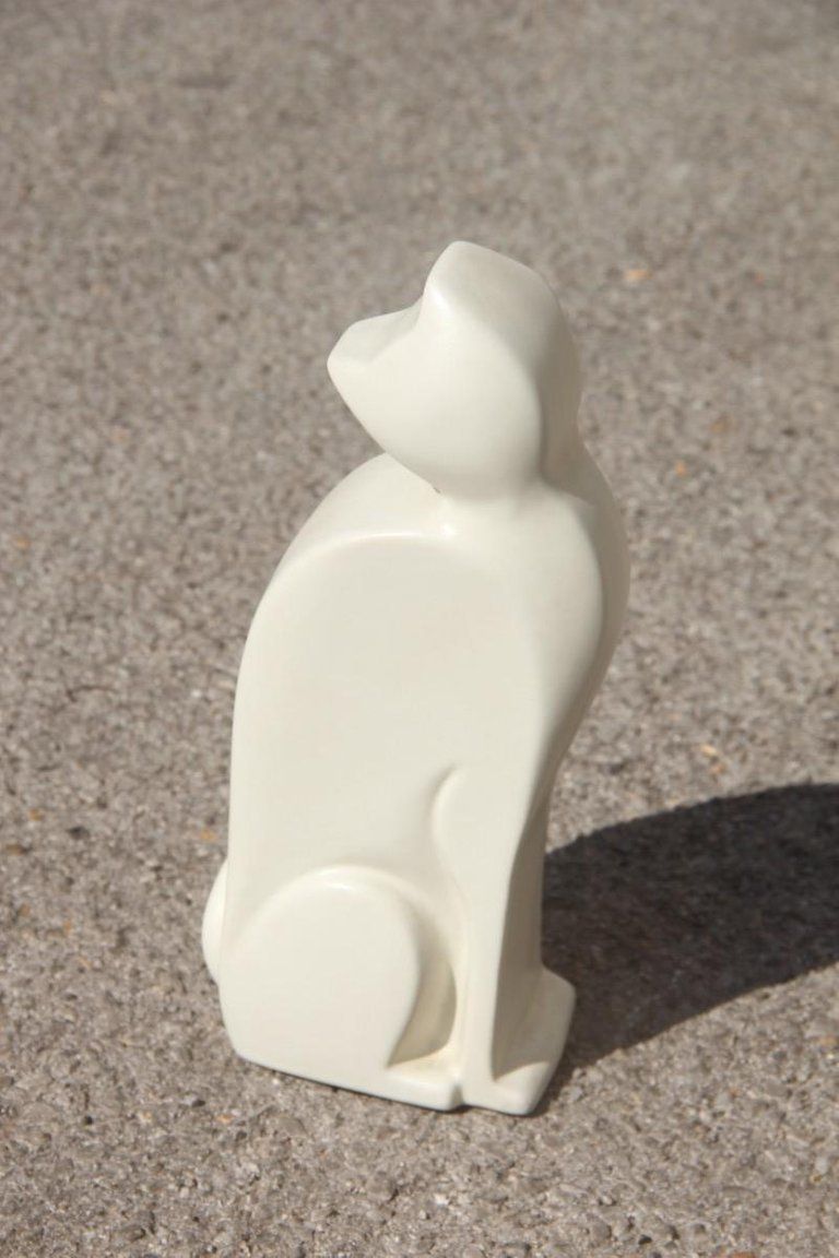 Porcelain Stylized Cat Italian Production Studiolinea Com 1970s White photo furniture