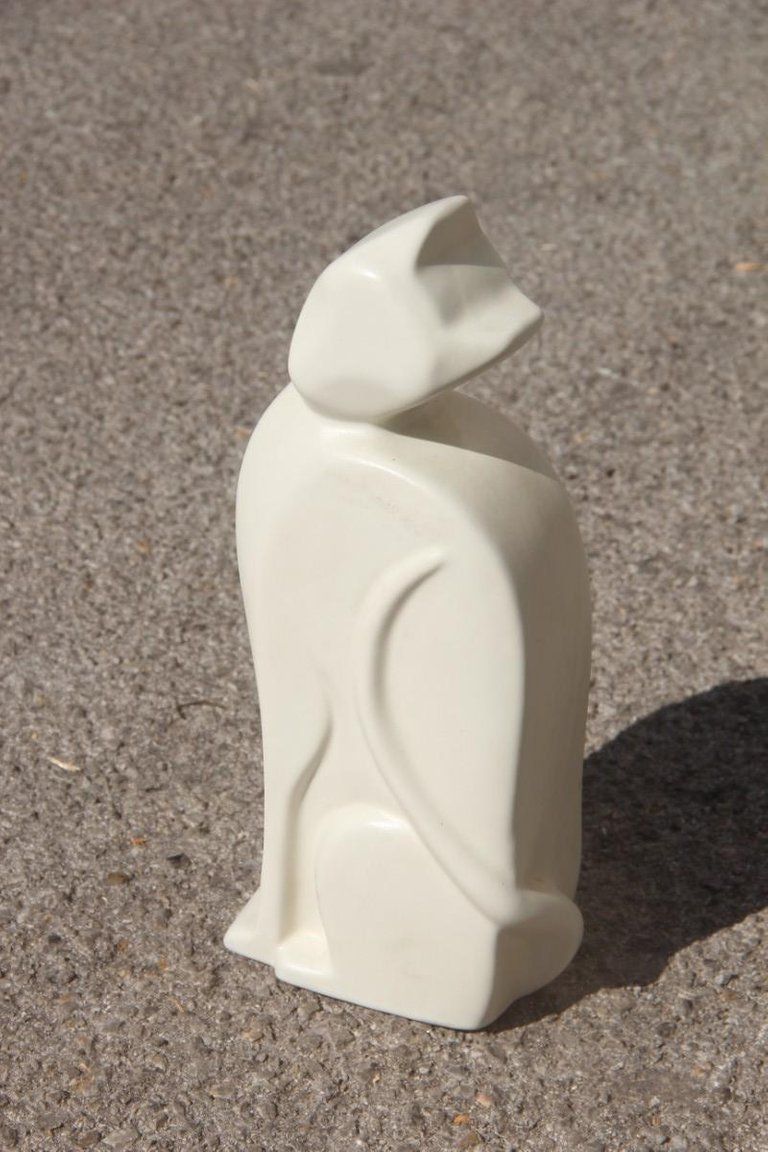 Porcelain Stylized Cat Italian Production Studiolinea Com 1970s White photo Art