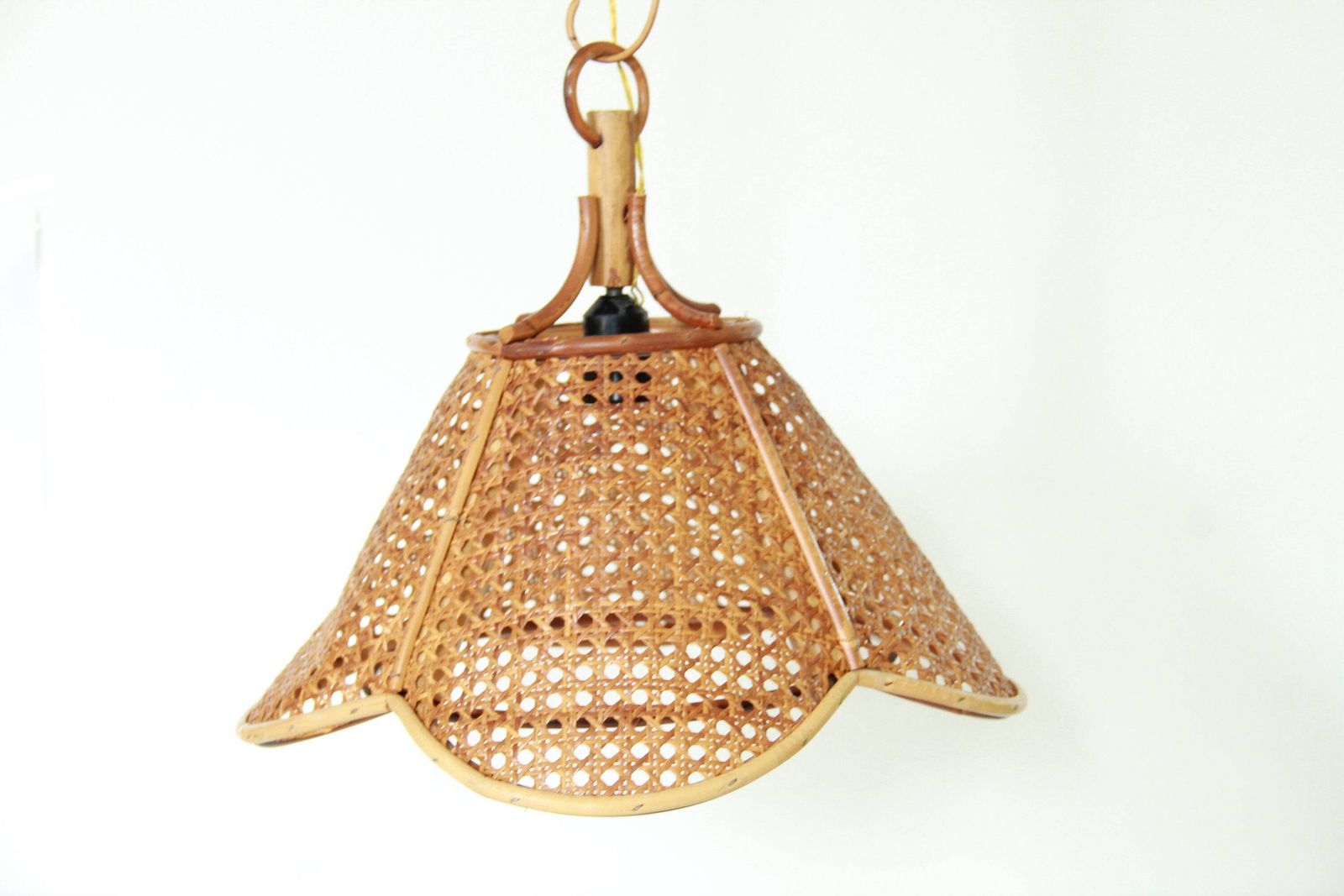 Ombrellino, Vintage Bamboo And Viennese Straw Ceiling Lamp, Italy, 1970s photo furniture