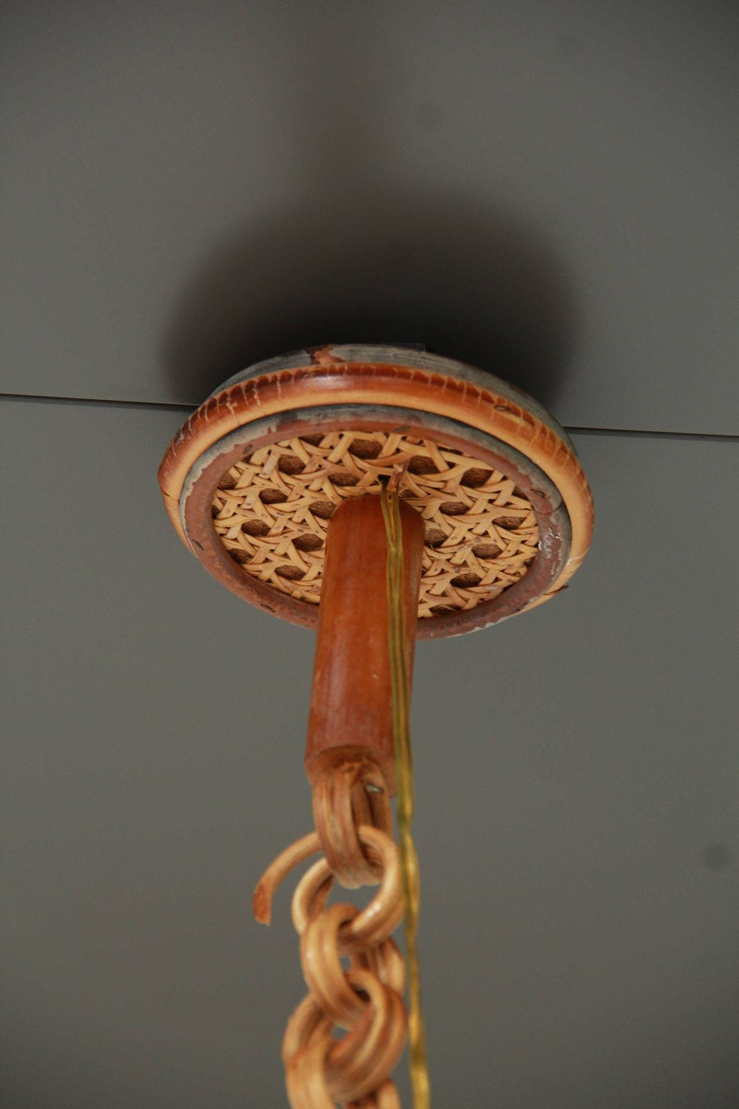 Ombrellino, Vintage Bamboo And Viennese Straw Ceiling Lamp, Italy, 1970s photo 343.0
