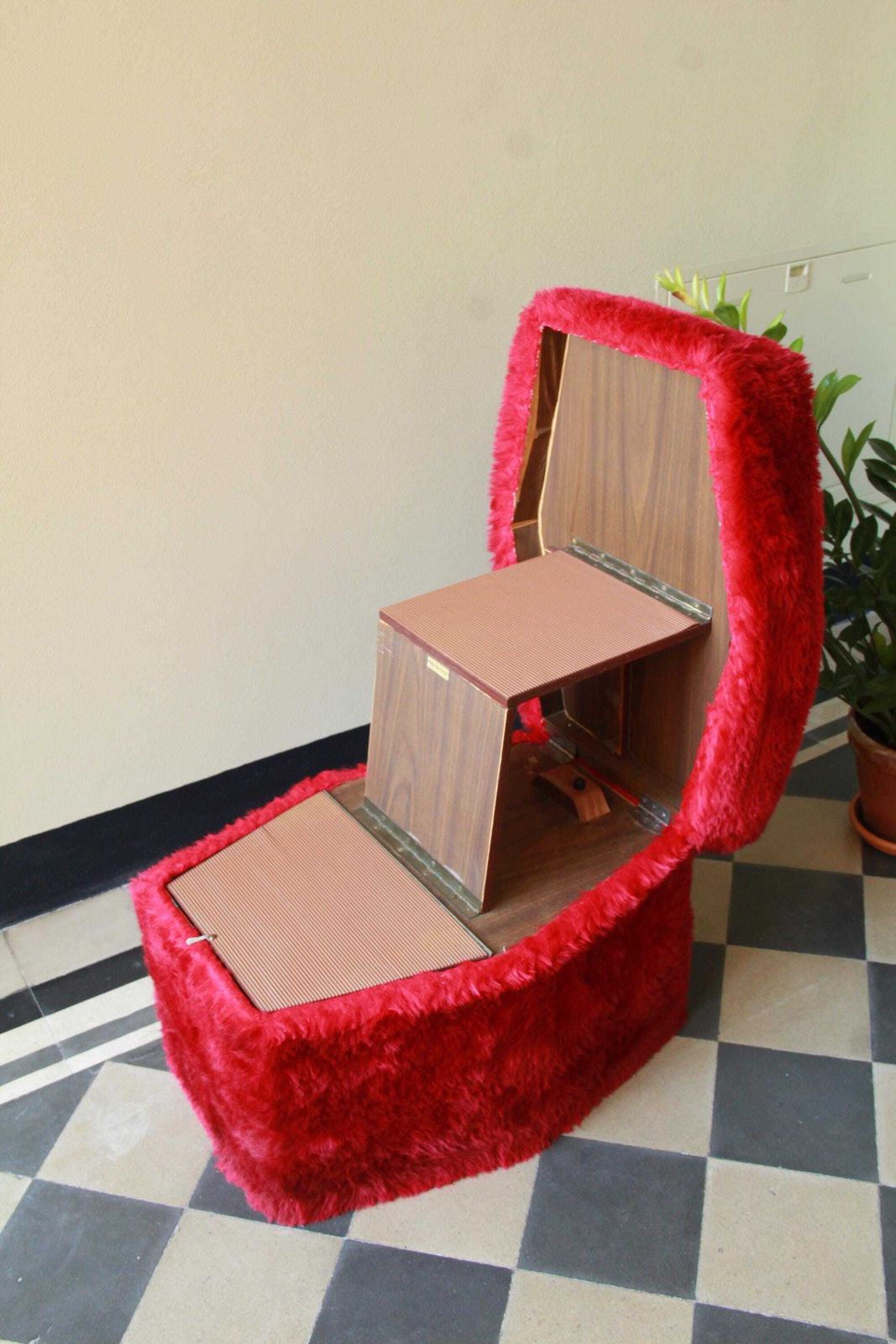 Maciste, Vintage Furry Pouf / Stool / Stepladder /Organiser, Italy, 1970s photo for sale
