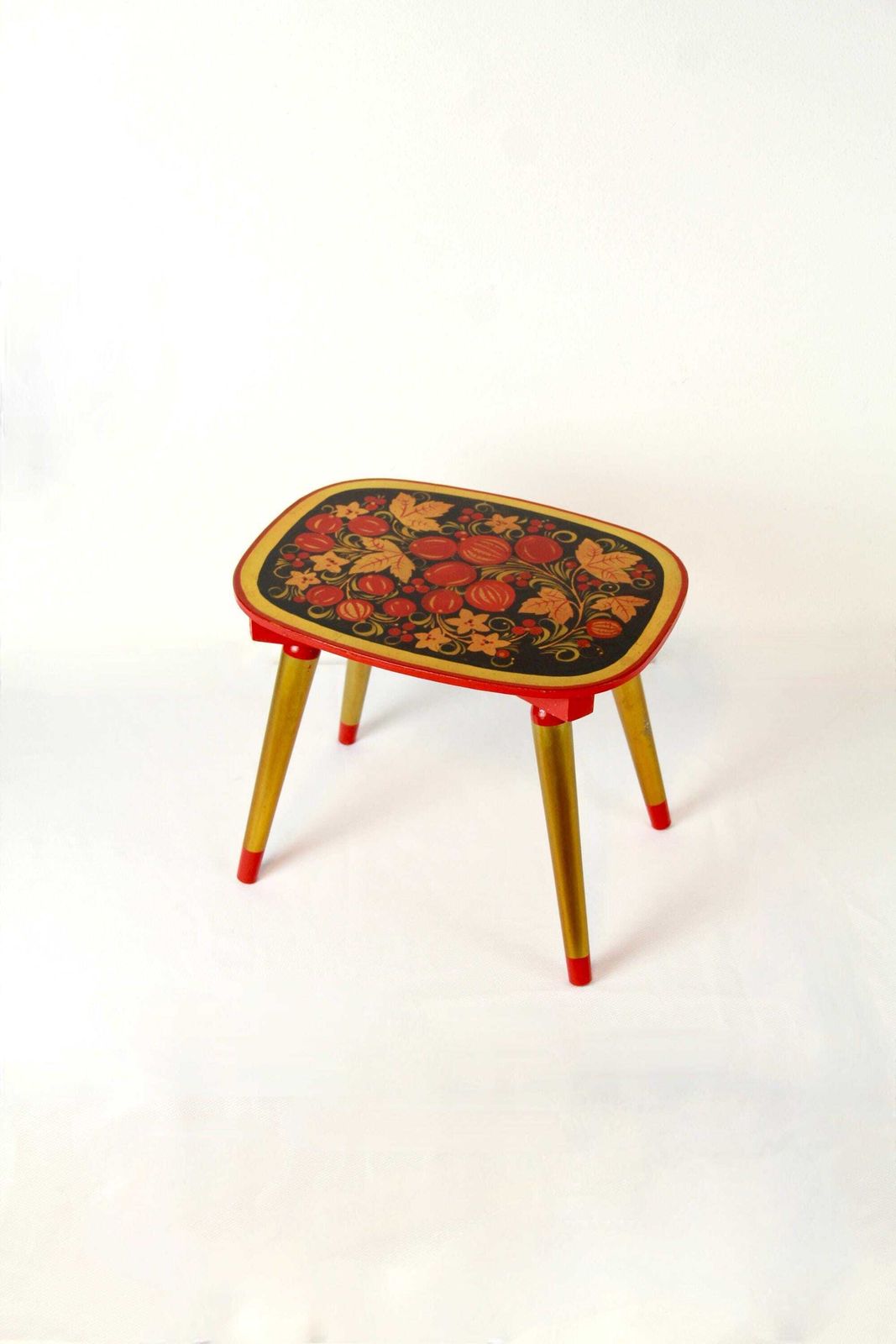 Taburetka, Vintage Xoxloma Hand Painted Stool, Ussr, 1970s photo buy