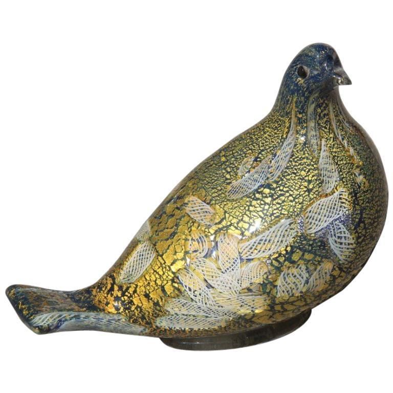 Pigeon Murano Art Glass Green Gold White Blue Zanfirico Avem Design 1960s