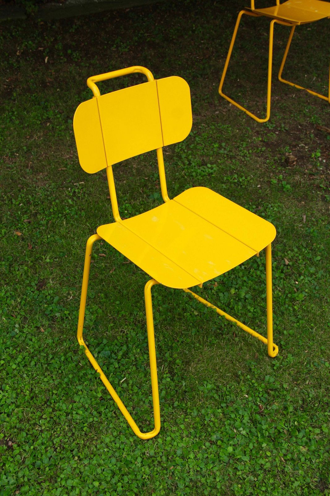 Gialla, Vintage Yellow Metal Chair, Italy, 1980s photo for sale