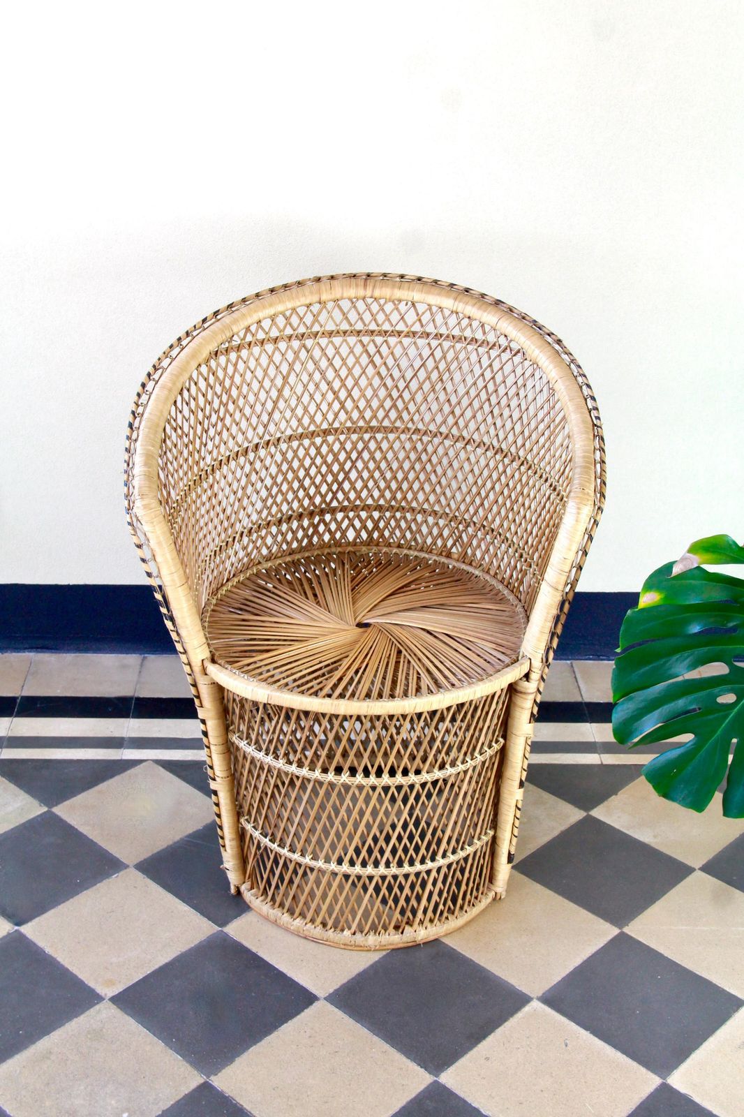 Pavoncina, Vintage Boho Wicker And Bamboo Peacock Adult Chair, Italy, 1980s photo Furniture