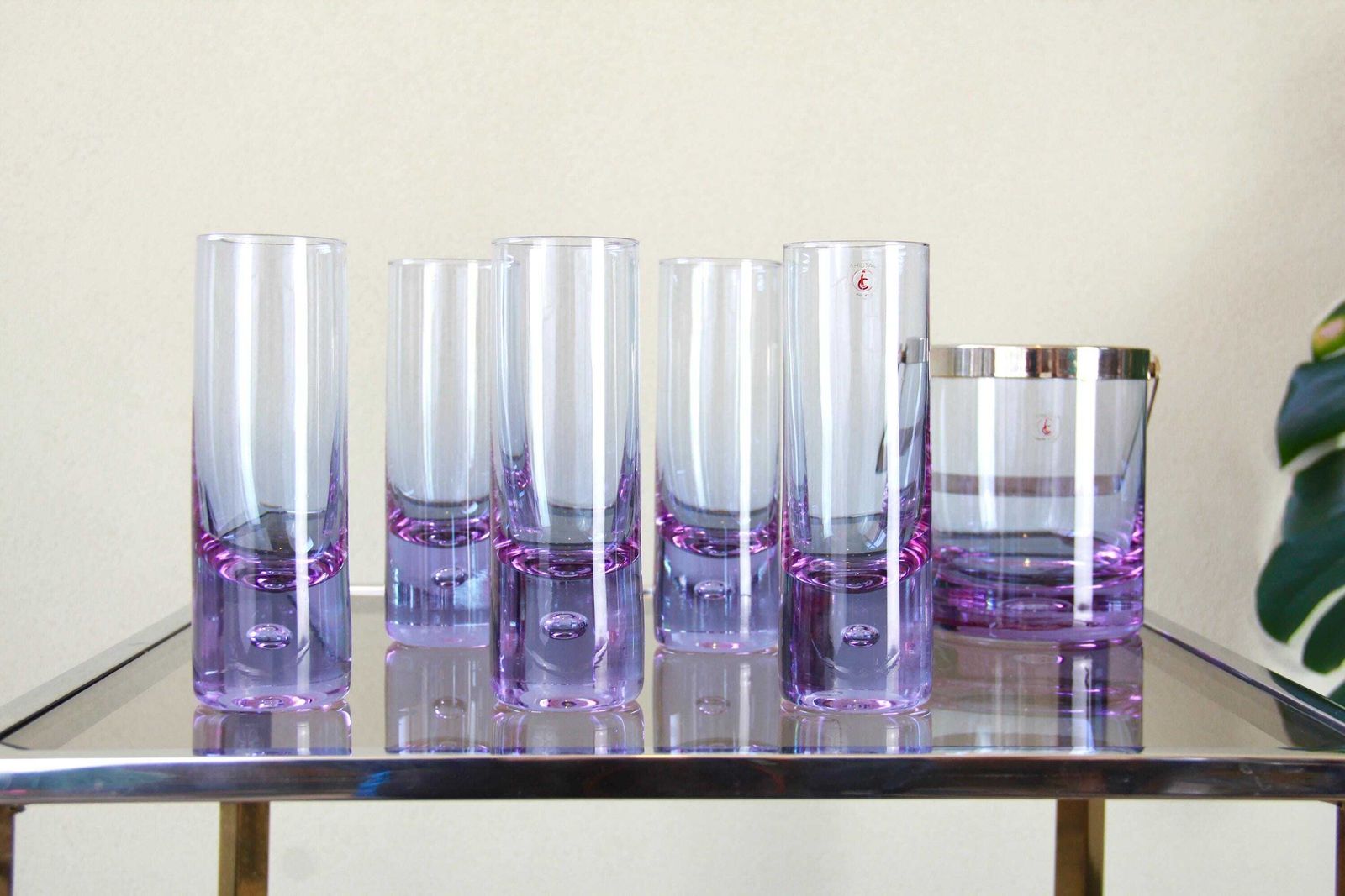 Deep Purple, Space Age Alexandrite Drinking Glasses And Ice Bucket By Kristal, Italy, 1970s photo furniture
