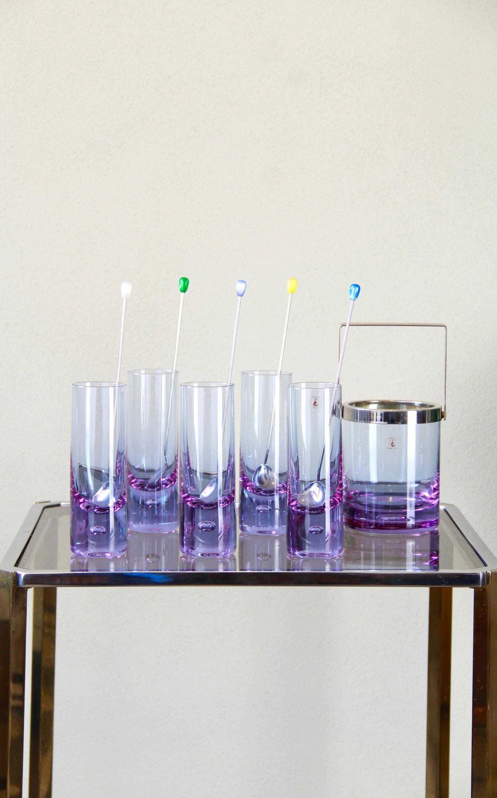 photo furniture Deep Purple, Space Age Alexandrite Drinking Glasses And Ice Bucket By Kristal, Italy, 1970s