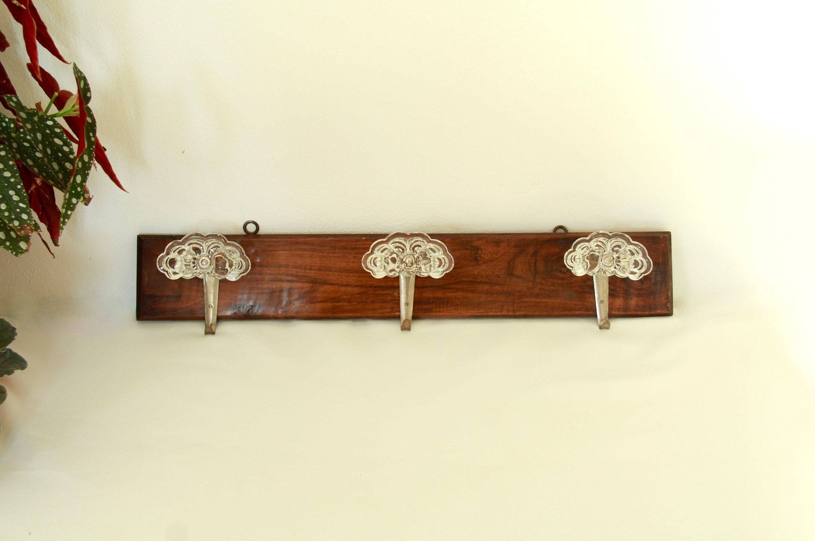 Trefiori, Antique Mid Century Glass And Wood Coat Rack, Italy, 1940s photo for sale