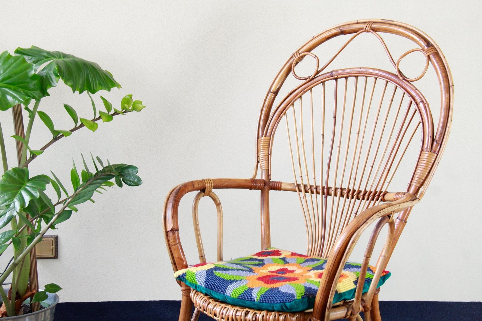 Comoda, Vintage Wicker And Bamboo Armchair, Italy, 1970s photo vintage