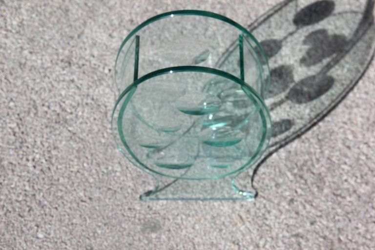 Sculptural Oval Crystal Vase Round Incisions Italian Design 1980s Signed Qa photo Home Decor