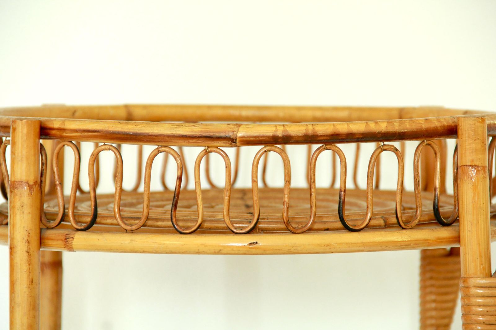 Carrello, Vintage Bamboo And Wicker Bar Cart / Trolley , Italy, 1970s photo vintage