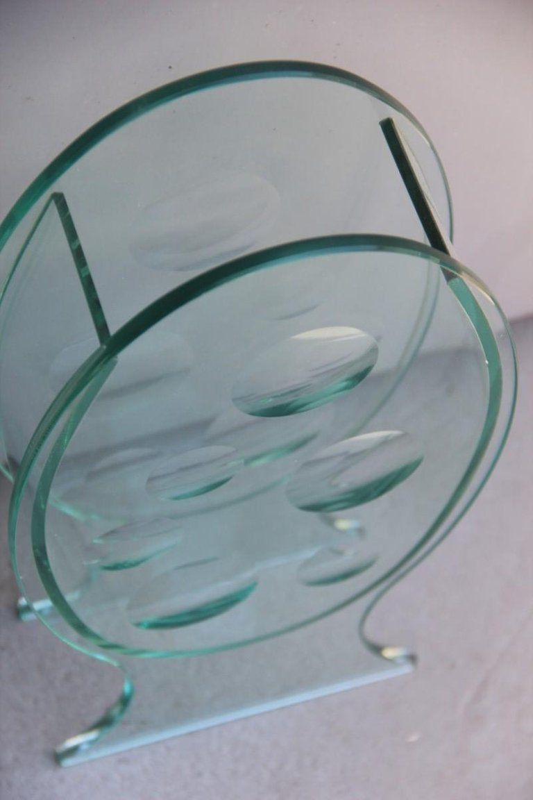 Sculptural Oval Crystal Vase Round Incisions Italian Design 1980s Signed Qa photo vintage