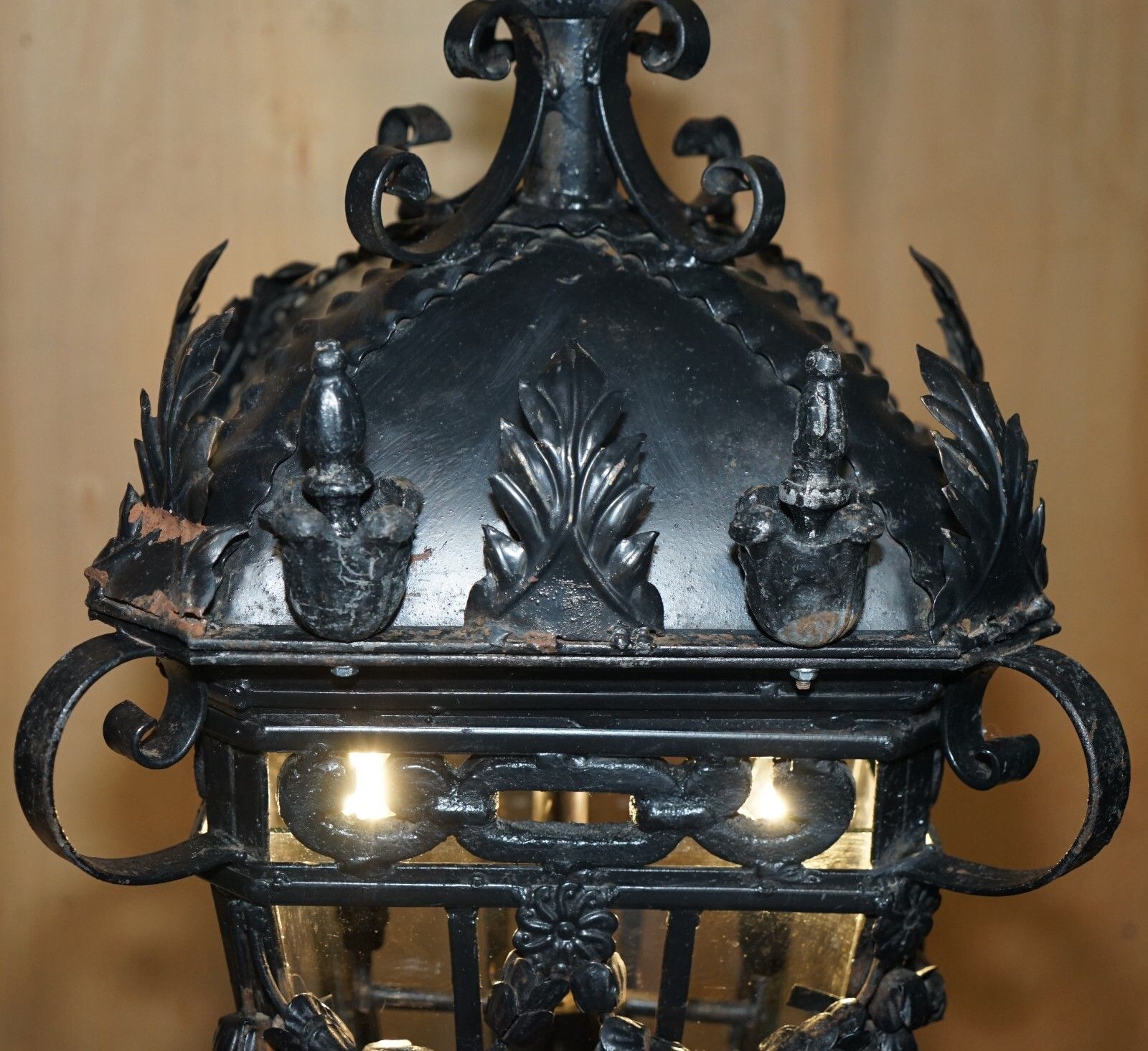 Fine Pair Of Extra Large 20th Century French Parisian Art Deco Hanging Lanterns photo vintage