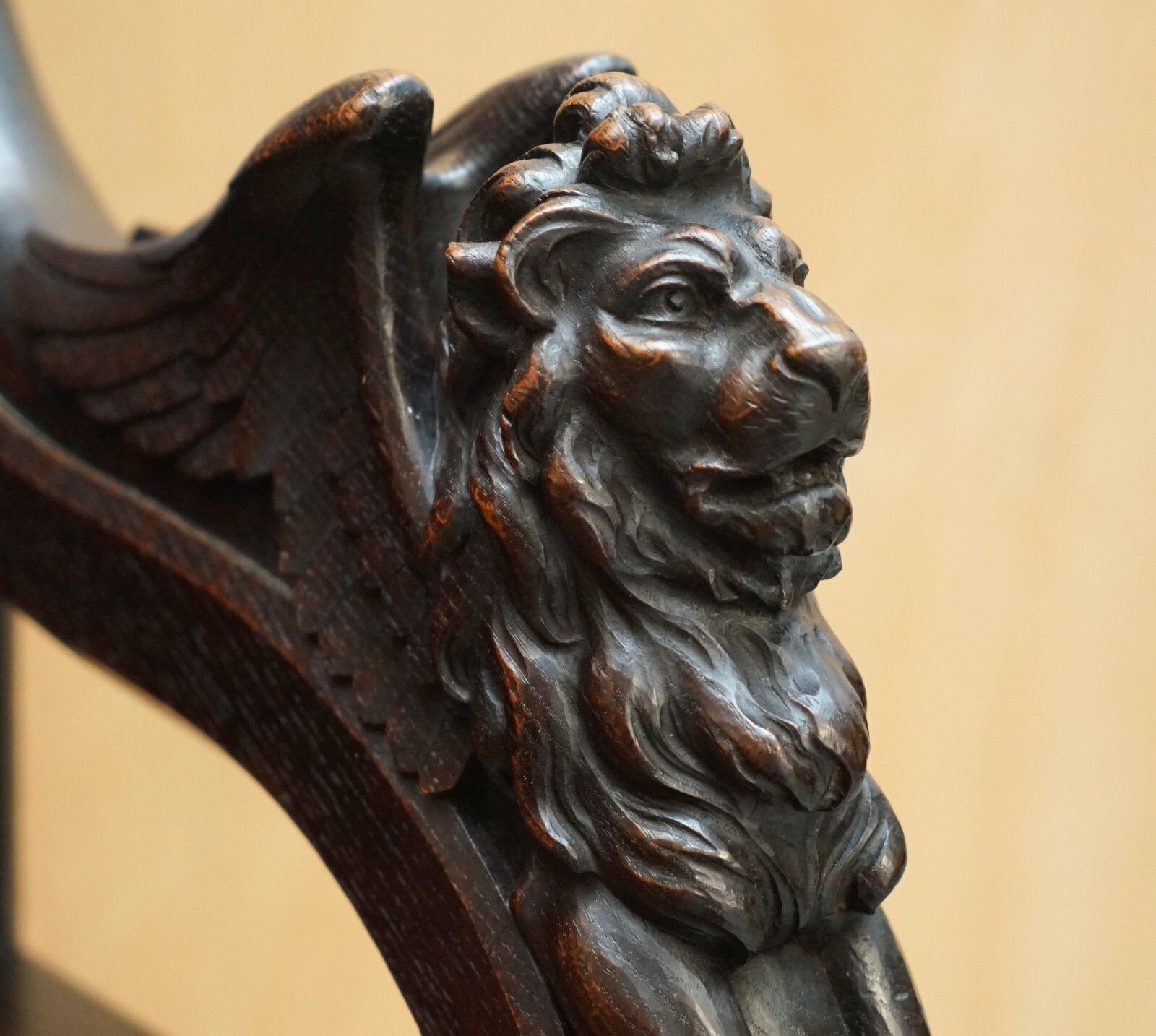 2950.0 Stunning Extra Large Gothic Revival Throne Armchair Hand Carved Armorial Lions photo